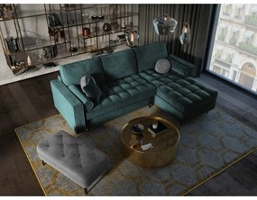 Santo olajzöld kinyitható bársony sarokkanapé, jobb oldali - Milo Casa