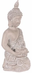 Dekoráció Buddha szobor térdelve, szürke,polirezin , 25 x 24 x 57 cm