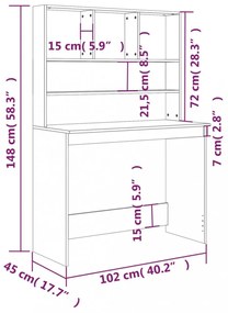 szürke sonoma színű szerelt fa íróasztal polcokkal 102x45x148cm