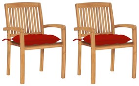 vidaXL 2 db tömör tíkfa kerti szék piros párnával