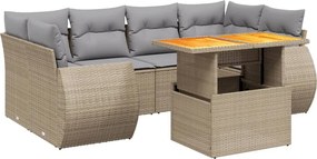 vidaXL 7 részes bézs polyrattan kerti ülőgarnitúra párnákkal