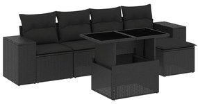 6 részes fekete polyrattan kerti ülőgarnitúra párnákkal
