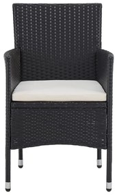 3 részes fekete polyrattan és tömör fa kerti bisztrószett
