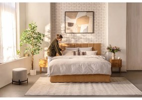 Kárpitozott franciaágy tárolóhelyiséggel, matraccal és ráccsal 160x200 cm, mustár színben Thessa Bold Line - Bonami Selection