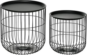 HOMCOM Kerek Kávézóasztal 2-Darabos Szett, Oldal Asztal Tárolóval, Leválasztható Asztallap, Acél Konstrukció, Skandináv Formatervezés, Kávézóasztal Na