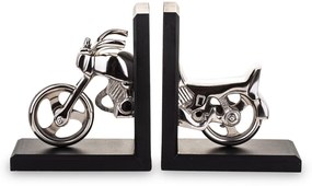 Loyd design fekete könyvtámasz ezüst fém motorkerékpár dekorációval 18x15,5x8cm