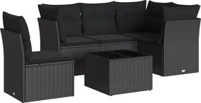 vidaXL 6 részes fekete polyrattan kerti ülőgarnitúra párnákkal
