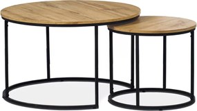 2 db-os Dohányzóasztal készlet, MDF lap, vadtölgy dekor, fém alap, fekete lakk Belföldi Raktárról