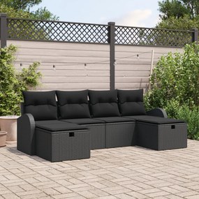 6 részes Kert Sofa Szett Párnákkal Fekete Poli Rattan