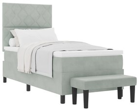 Box Spring Ágy Matraccal és Paddal Világosszürke 90x190 cm Bársony