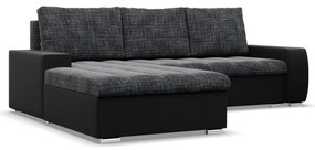 Toronto sarokkanapé, 2 ágyneműtartóval, fonott + műbőr, baloldali, szürke - fekete