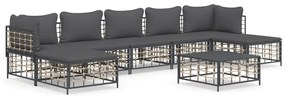 8 részes antracitszürke polyrattan kerti ülőgarnitúra párnákkal