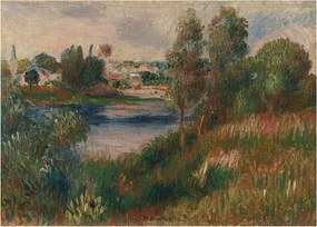 Üveg kép - Auguste Renoir, Landscape at Vetheuil, reprodukciók (70x50 cm)