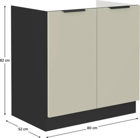Alsó mosogató szekrény, kasmír/fekete, ARAKA 80 ZL 2F BB