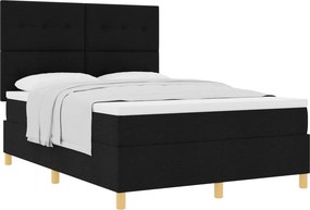 vidaXL Boxrugós ágy matracmal fejtámlával Fekete 140 x 190 cm szövet