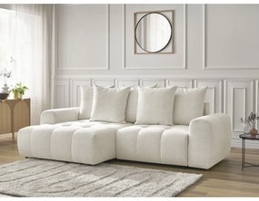 Fehér zsenília kinyitható-tárolóhelyes sarokkanapé (bal oldali-heverő résszel) Roxelane – Bobochic Paris