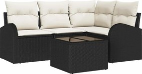 vidaXL Kerti Kanapé Szett párnával 5 pcs Fekete és Fehér polirattan