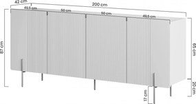 Malmi komód 200 cm - kasmír / arany lábak