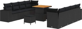 vidaXL Kerti Kanapé Szett párnával 11 pcs Fekete polirattan
