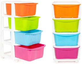 Guruló fiókos játéktároló szekrény 4 részes, pasztel 36x35.5x74 cm