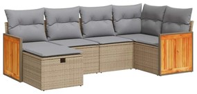 vidaXL 6 részes bézs polyrattan kerti ülőgarnitúra párnával