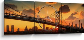 Kép - Naplemente a Ben Franklin híd felett, Philadelphia (órával) (90x30 cm)