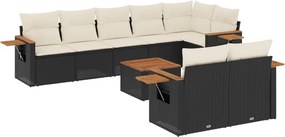 vidaXL 9 részes fekete polyrattan kerti ülőgarnitúra párnákkal