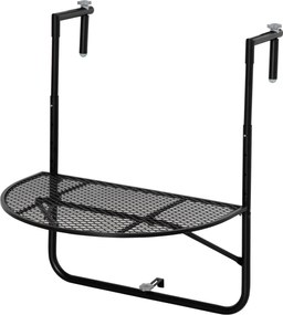 Outsunny Összecsukható Fém Teraszasztal Állítható Magassággal Rácsokhoz 3-11cm, Félkör alakú, 60x60x57-72cm, Fekete | Aosom