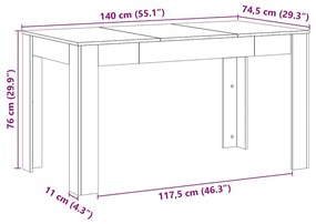 kézműves tölgy színű szerelt fa étkezőasztal 140 x 74,5 x 76 cm