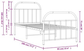 fekete fém ágykeret fej- és lábtámlával 90 x 190 cm