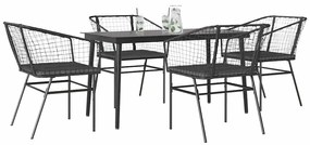 vidaXL 5 részes fekete polyrattan üveg kerti étkezőgarnitúra párnákkal