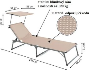 DIVERO Összecsukható kerti nyugágy tetővel XXL bézs