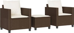 vidaXL 3 részes barna polyrattan bisztrógarnitúra párnákkal