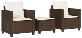vidaXL 3 részes barna polyrattan bisztrógarnitúra párnákkal