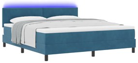 Boxspring Ágy Matrac és LED Sötétkék 180x200 cm Bársony