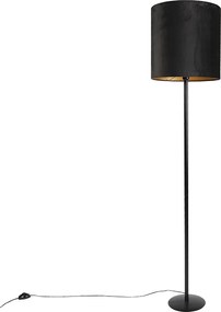 Fekete állólámpa fekete bársony búrával, arannyal 40 cm - Simplo