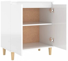magasfényű fehér tálalószekrény tömör falábakkal 60x35x70 cm