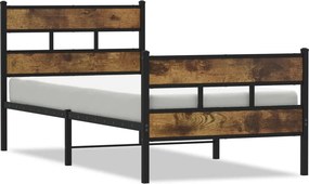 vidaXL füstös tölgy színű fém ágykeret matrac nélkül 107 x 203 cm