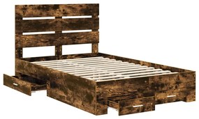 vidaXL Ágykeret fiókkal fejtámlával Füstölt tölgy 135 x 190 cm Faanyag