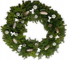 Dívány lájfhekk Élő koszorú fehér tobozokkal, sírra, karácsonyra 70cm