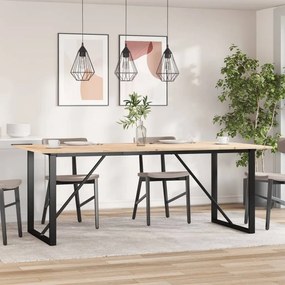 Tömör fenyőfa és acél étkezőasztal O-vázzal 200x100x75 cm