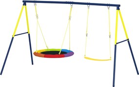 AIYAPLAY dupla gyerekhinta – kültéri játszótér állítható kötelekkel, fém váz, 3–8 éveseknek, 150 kg teherbírás, többszínű | Aosom