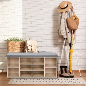 GABI cipősszekrény párnázott ülőkével, 10 rekesz, 104x30x48cm, szürke/világosbarna Jurhan