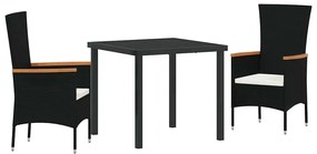 Kert étkező szett párnával 3 pcs Fekete Poli rattan