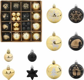 vidaXL Karácsonyi Díszgömb Készlet 40 pcs Fekete és Arany Műanyag