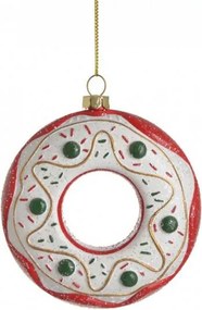 Karácsonyfa medál Donut piros-fehér zöld golyók 10 cm