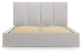 Világosszürke kárpitozott franciaágy tárolóhellyel ágyráccsal 180x200 cm Juniper – Mazzini Beds