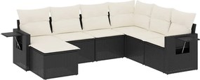 vidaXL 7 részes fekete polyrattan kerti ülőgarnitúra párnával