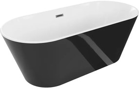 Mexen Flavia, szabadon álló kád 150 x 75 cm, fehér-fekete, szálcsiszolt grafit túlfolyó, 54031507575-95