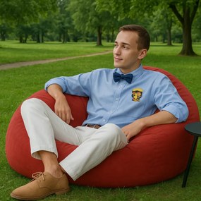 EMI gömb formájú piros velúr babzsákfotel